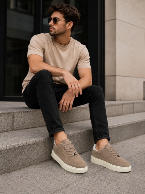 Skórzane sneakersy beżowe