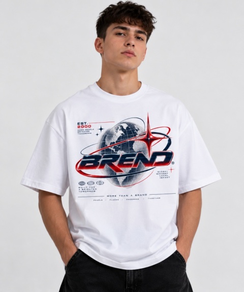 KOSZULKA Z DRÓTKIM REKAWEM GLOBAL VISION TEE. Męska modernity